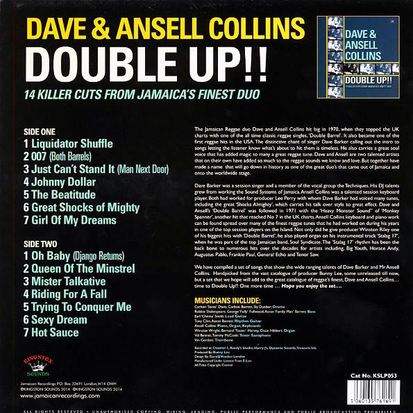Dave & Ansel Collins - Double Up!! 18 Killer Cuts From Jamaica's Finest Duo (180g)