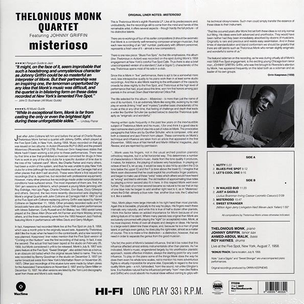 Thelonious Monk Quintet - Misterioso (+bonus track) (DMM) (ltd. ed.) (180g) (High-Def VV) (remastered)
