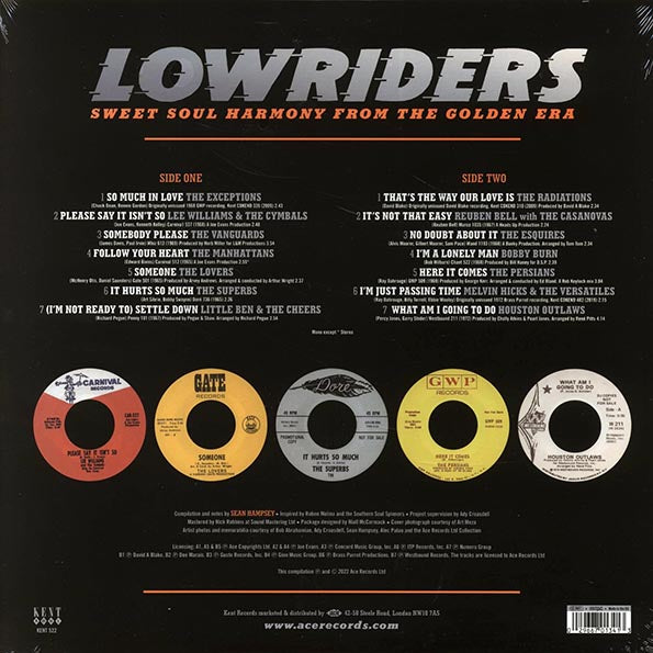 Houston Outlaws, The Vanguards, The Radiators, The Supurbs, Etc. - Lowriders: Sweet Soul Harmony From The Golden Era