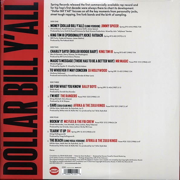 Jimmy Spicer, DJ Hollywood, Bally Boys, Afrika & The Zulu Kings, Etc. - Dollar Bill Y'all: Spring Records And The First Decade Of Hip Hop (2xLP)
