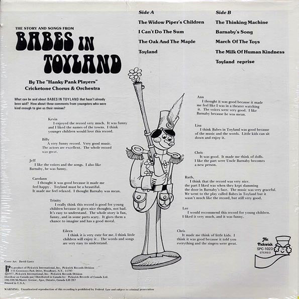 Hanky Panky Players, The Cricketone Chorus Orchestra - The Story And Songs From Babes In Toyland (1977 FIRST PRESS) (orig. press)