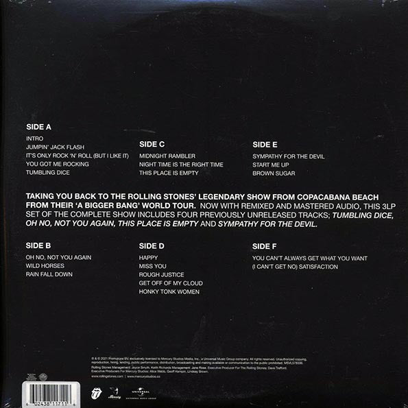 The Rolling Stones - A Bigger Bang: Live On Copacabana Beach (3xLP) (180g) (clear vinyl)