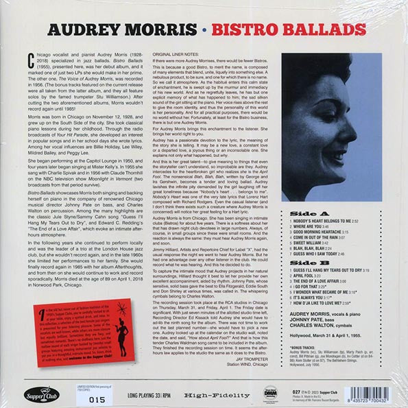 Audrey Morris - Bistro Ballads Sung By Audrey Morris (+4 bonus tracks) (ltd. ed.) (180g)