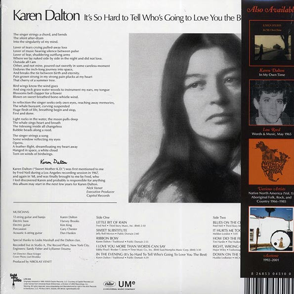 Karen Dalton - It's So Hard To Tell Who's Going To Love You The Best (RTI press)