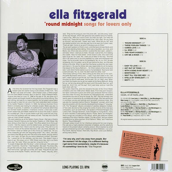 Ella Fitzgerald - 'Round Midnight: Songs For Lovers Only (180g)