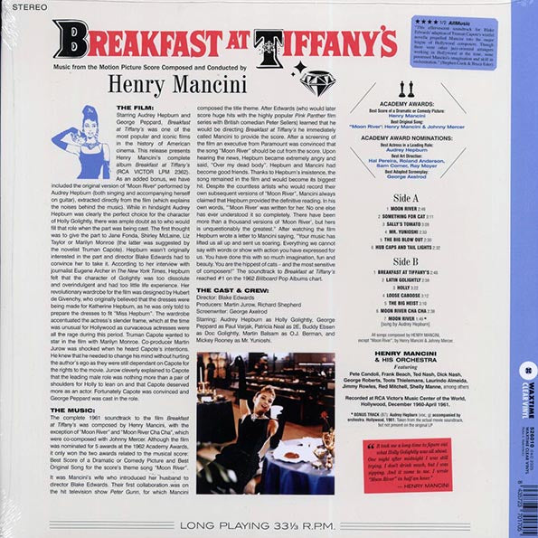 Henry Mancini - Breakfast At Tiffany's (+bonus track) (ltd. ed.) (180g) (clear vinyl)