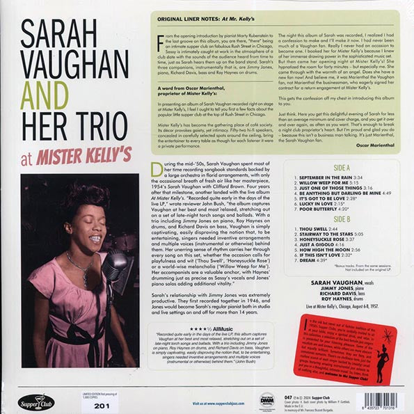 Sarah Vaughan & Her Trio - At Mister Kelly's (+5 bonus tracks) (ltd. ed.) (180g)