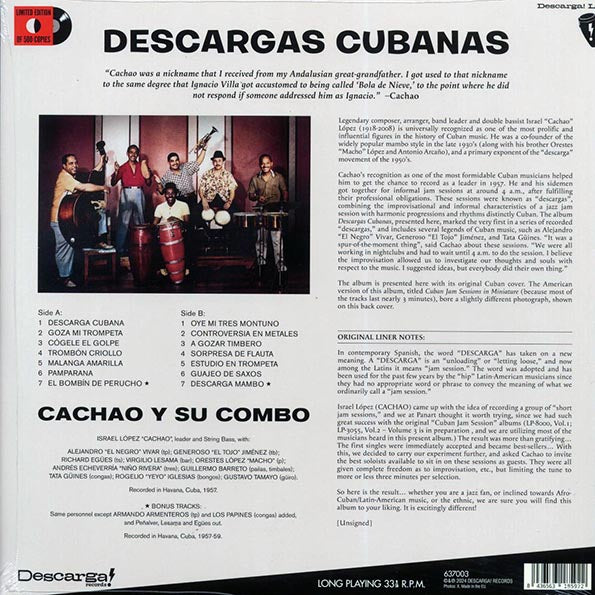 Cachao Y Su Combo - Descargas Cubanas (+2 bonus tracks) (ltd. ed.) (180g)
