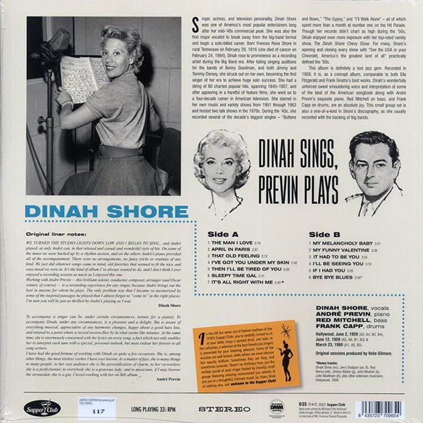 Dinah Shore - Dinah Sings, Previn Plays: Songs In A Mid-Night Mood (+2 bonus tracks) (ltd. ed.) (180g)