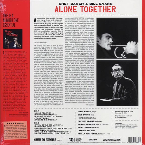 Chet Baker, Bill Evans - Alone Together (+2 bonus tracks) (ltd. ed.) (180g)