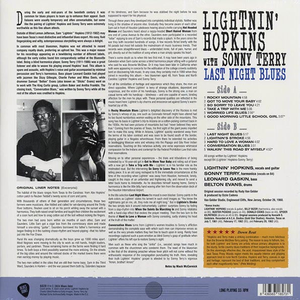 Lightnin' Hopkins, Sonny Terry - Last Night Blues (+3 bonus tracks) (ltd. ed.) (180g)