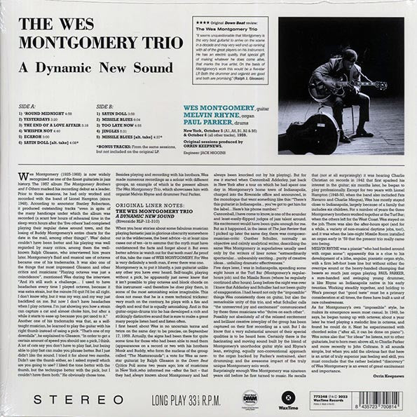Wes Montgomery Trio - The Wes Montgomery Trio: A Dynamic New Sound: Guitar, Organ, Drums (+2 bonus tracks) (ltd. ed.) (180g)