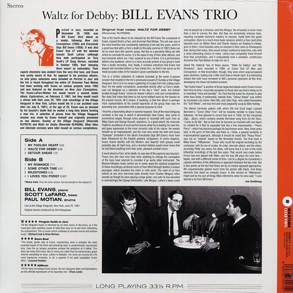 Bill Evans Trio, Scott LaFaro, Paul Motian - Waltz For Debby (+bonus track) (ltd. ed.) (180g) (clear vinyl)
