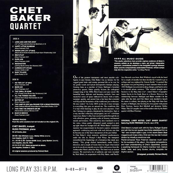 Chet Baker Quartet, Russ Freeman - Chet Baker Quartet Featuring Russ Freeman (+8 bonus tracks) (ltd. ed.) (180g)