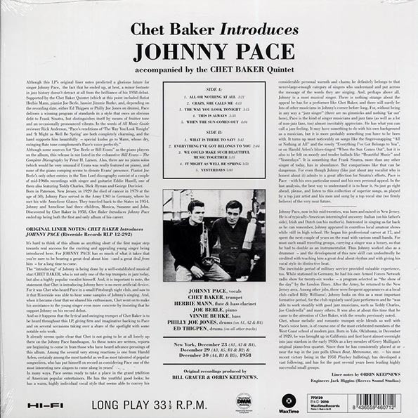 Chet Baker - Chet Baker Introduces Johnny Pace Accompanied By Chet Baker Quintet (ltd. ed.) (180g)