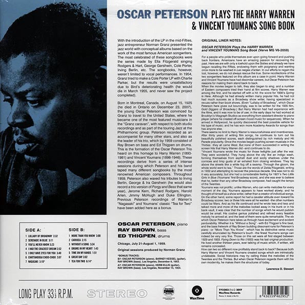 Oscar Peterson - Plays The Harry Warren And Vincent Youmans Song Book (+2 bonus tracks) (ltd. ed.) (180g)