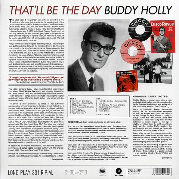 Buddy Holly - That'll Be The Day (+3 bonus tracks) (ltd. ed.) (180g)