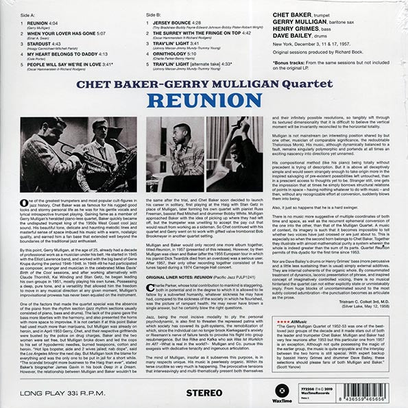 Chet Baker, Gerry Mulligan Quartet - Reunion (+2 bonus tracks) (DMM) (ltd. ed.) (180g) (High-Def VV) (remastered)