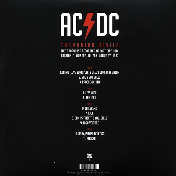 AC/DC - Tasmanian Devils: Live Broadcast Recording, Hobart City Hall, Tasmania, Australia, 7th January 1977 (2xLP) (purple vinyl)