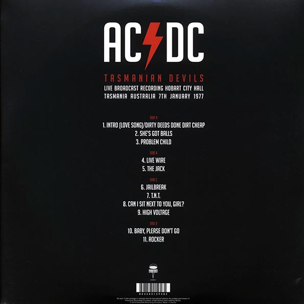 AC/DC - Tasmanian Devils: Live Broadcast Recording, Hobart City Hall, Tasmania, Australia, 7th January 1977 (2xLP)