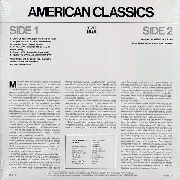Arthur Fiedler, The Boston Pops Orchestra - Great Moments Of Music: American Classics Volume 1 (1980 ORIGINAL PRESS)