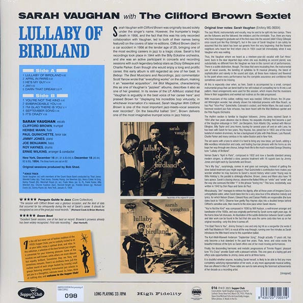 Sarah Vaughan, Clifford Brown Sextet - Lullaby Of Birdland (+bonus track) (ltd. ed.) (180g)