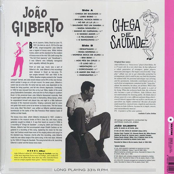 Joao Gilberto - Chega De Saudade (20 tracks) (+8 bonus tracks) (ltd. ed.) (180g) (clear vinyl)