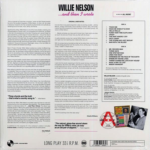 Willie Nelson - And Then I Wrote (+6 bonus tracks) (ltd. ed.) (180g) (remastered)