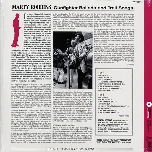 Marty Robbins - Gunfighter Ballads And Trail Songs (+4 bonus tracks) (ltd. ed.) (180g) (clear vinyl)