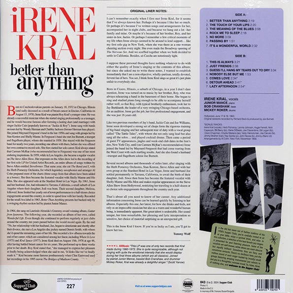 Irene Kral, Junior Mance Trio - Better Than Anything (+3 bonus tracks) (ltd. ed.) (180g)
