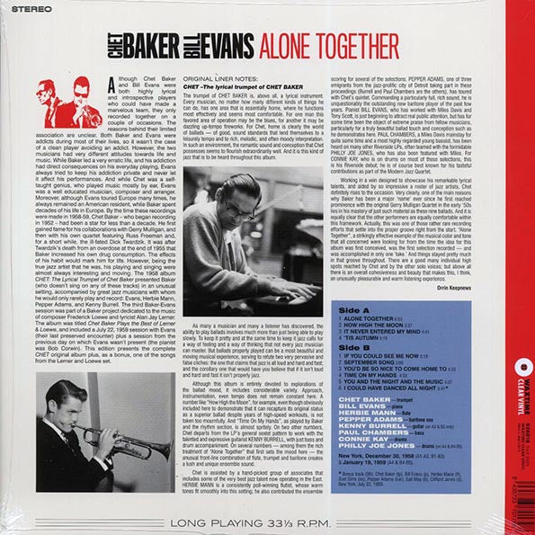 Chet Baker, Bill Evans - Alone Together (+bonus track) (ltd. ed.) (180g) (clear vinyl)