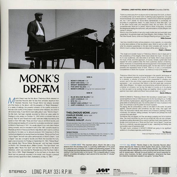 Thelonious Monk Quartet - Monk’s Dream (+2 bonus tracks) (ltd. ed.) (180g) (remastered)
