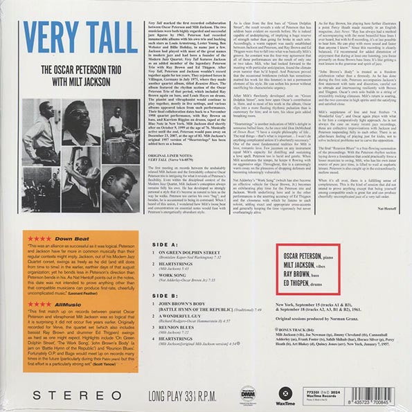 Oscar Peterson Trio, Milt Jackson - Very Tall (+bonus track) (ltd. ed.) (180g)