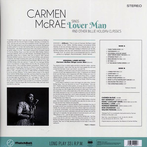 Carmen McRae - Sings Lover Man (+2 bonus tracks) (ltd. ed.) (180g)