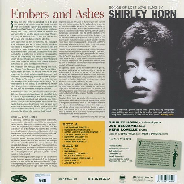 Shirley Horn - Embers And Ashes (+2 bonus tracks) (ltd. ed.) (180g)