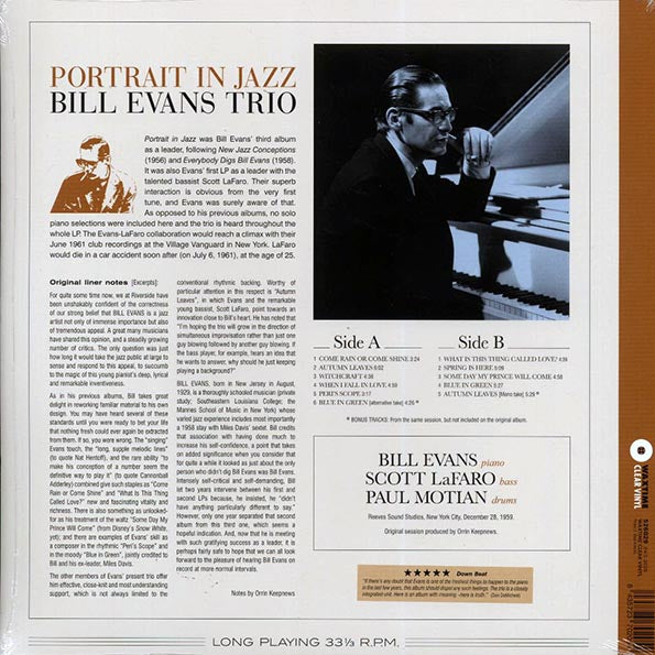 Bill Evans Trio - Portrait In Jazz (+2 bonus tracks) (ltd. ed.) (180g) (clear vinyl)