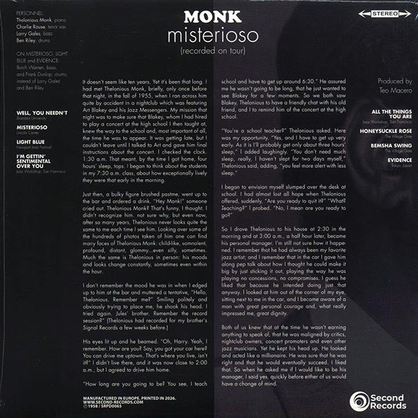 Thelonious Monk Quartet - Misterioso: Recorded On Tour (180g)