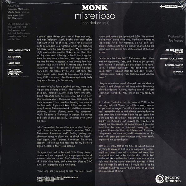 Thelonious Monk Quintet - Misterioso: Recorded On Tour (180g) (red vinyl)