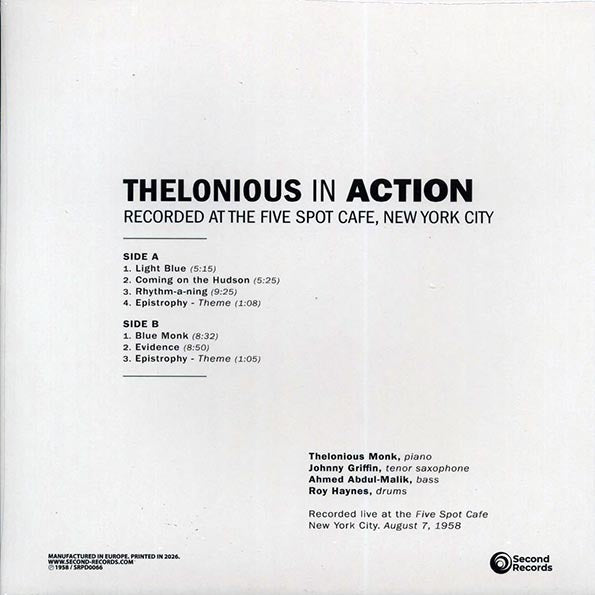 Thelonious Monk Quartet - Thelonious In Action: Recorded At The Five Spot Cafe, New York City (180g) (clear vinyl)
